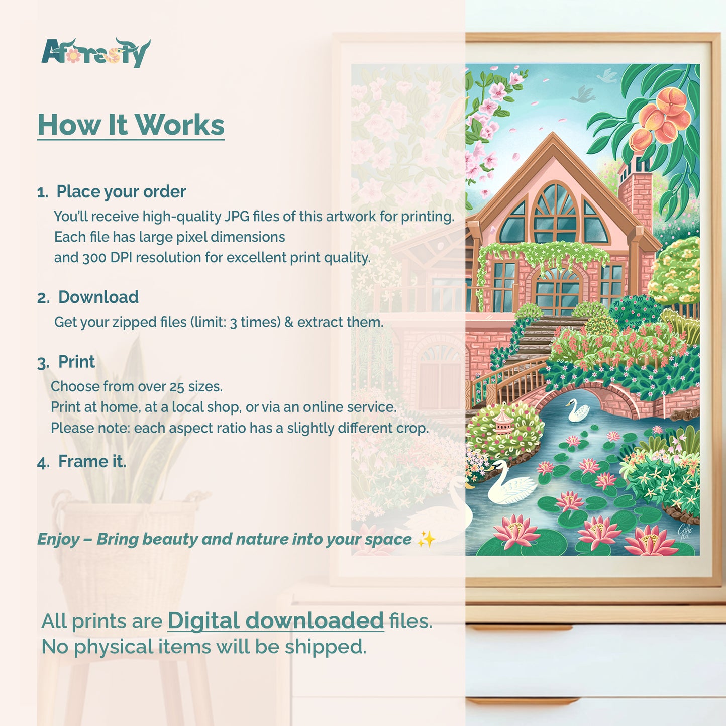 Peaceful Home in Springtime – Printable Cottage Wall Art, Country House & Garden Digital Download