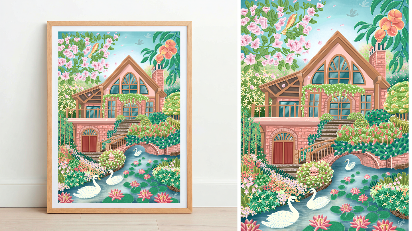 Peaceful Home in Springtime – Printable Cottage Wall Art, Country House & Garden Digital Download