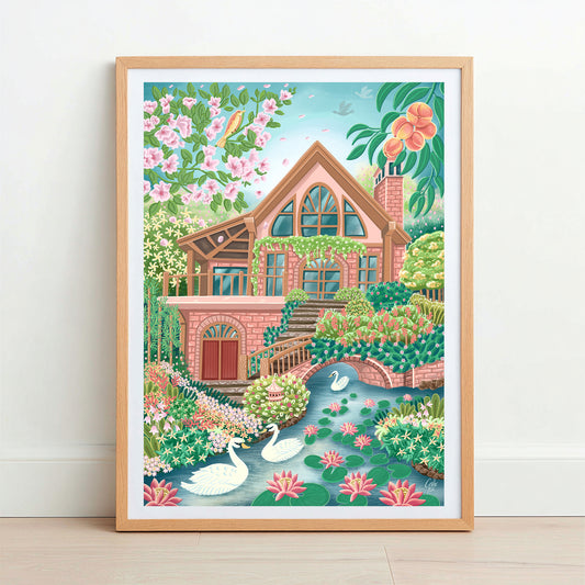Peaceful Home in Springtime – Printable Cottage Wall Art, Country House & Garden Digital Download