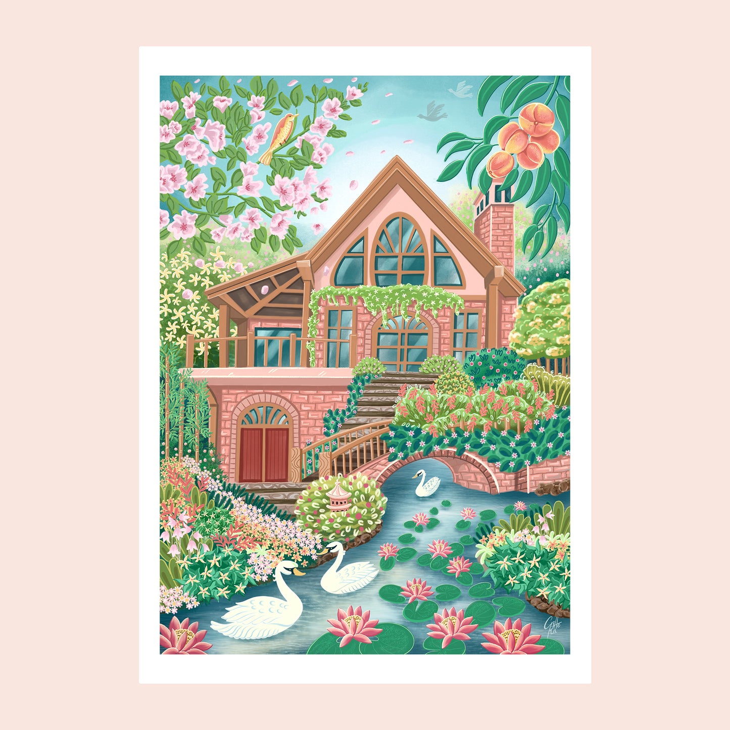 Peaceful Home in Springtime – Printable Cottage Wall Art, Country House & Garden Digital Download