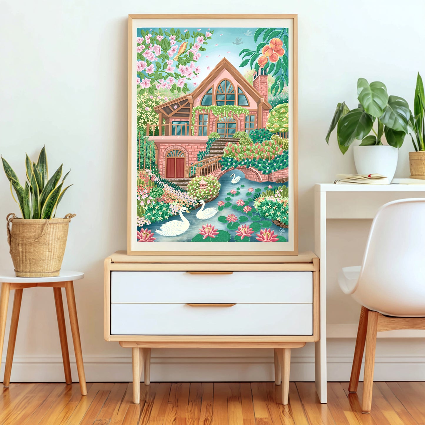 Peaceful Home in Springtime – Printable Cottage Wall Art, Country House & Garden Digital Download