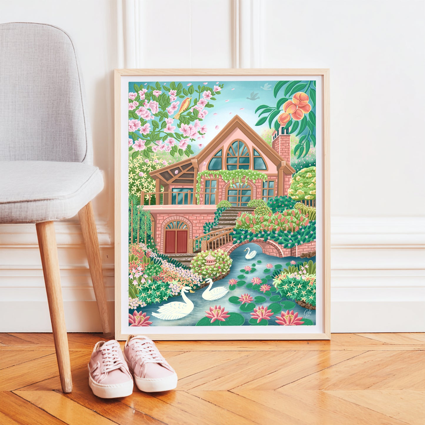 Peaceful Home in Springtime – Printable Cottage Wall Art, Country House & Garden Digital Download