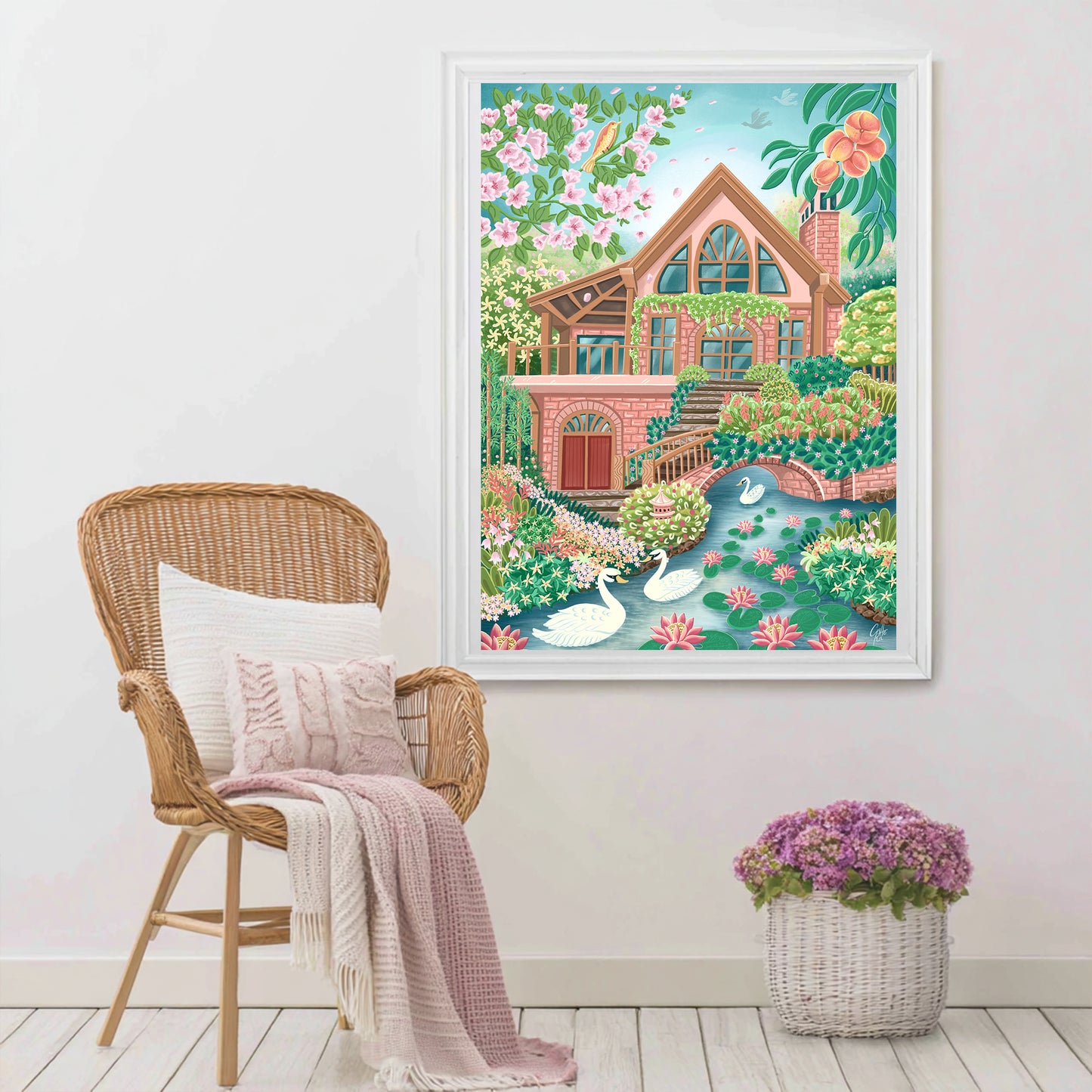 Peaceful Home in Springtime – Printable Cottage Wall Art, Country House & Garden Digital Download