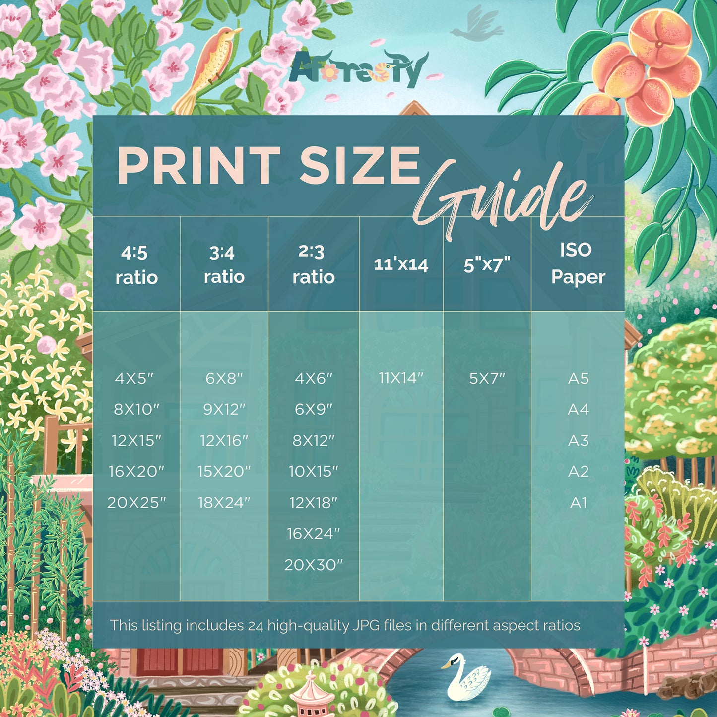 Peaceful Home in Springtime – Printable Cottage Wall Art, Country House & Garden Digital Download